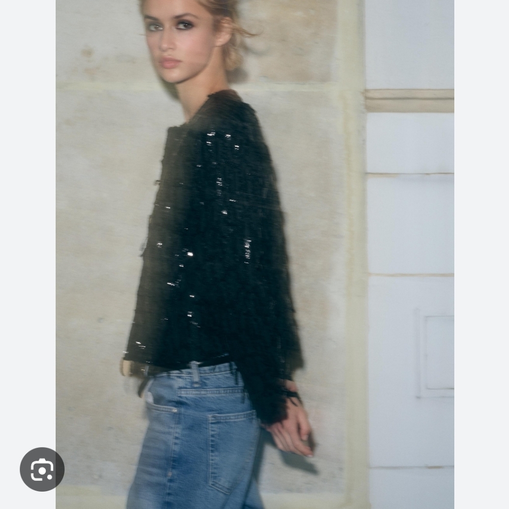 Zara fringe sequin blazer jacket Black Size XS - Picture 6 of 11